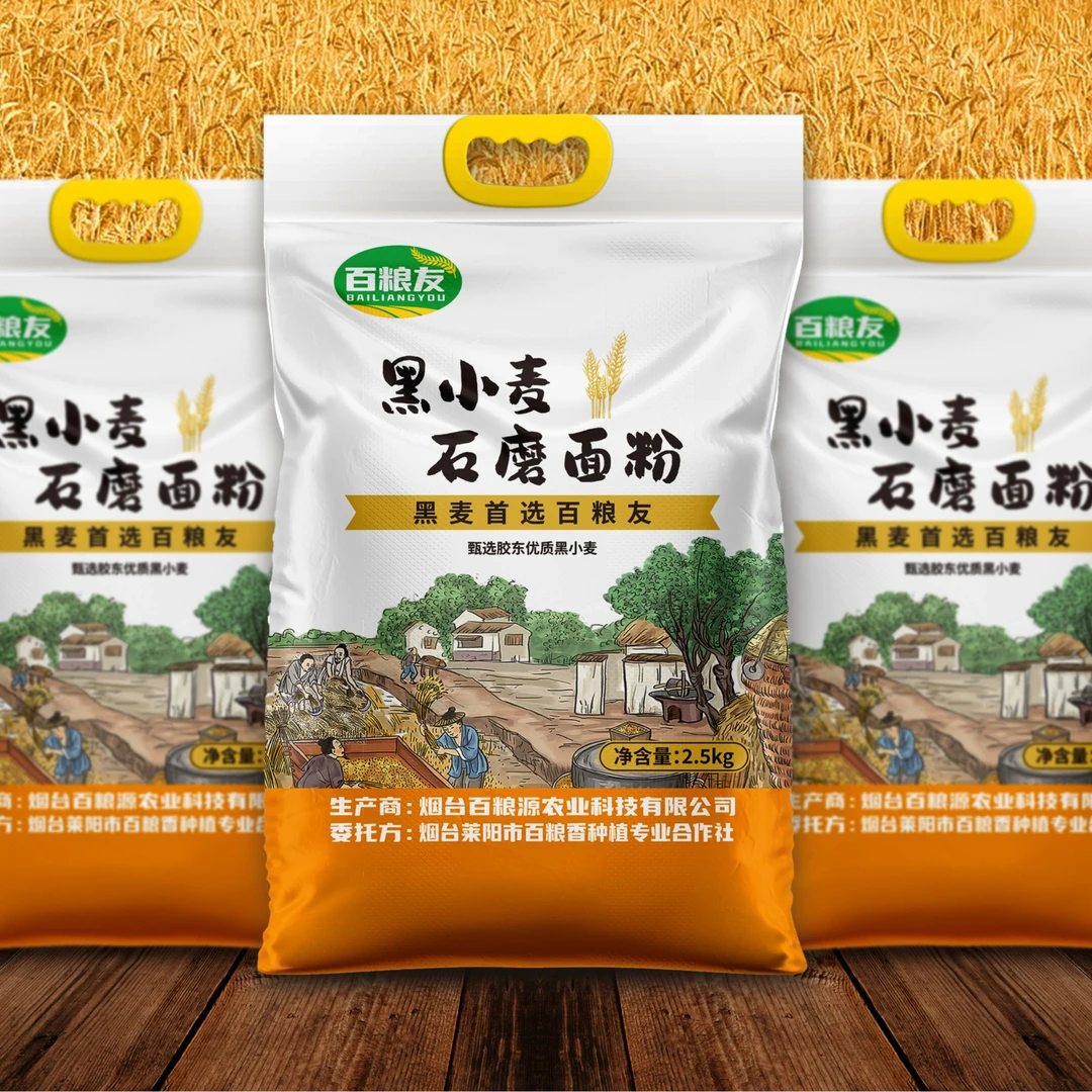 黑小麦全麦面粉营养面粉黑麦石磨面粉麸皮粗粮馒头美味2.5kg/袋