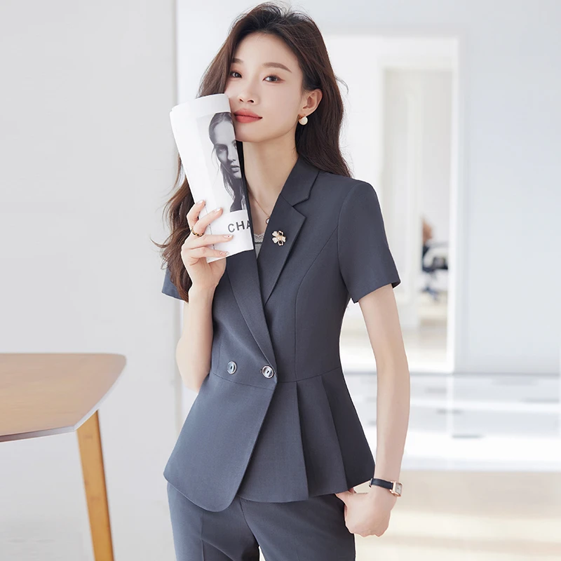 高级感短袖西装外套女夏季薄款职业装气质女神范珠宝店工作服套装