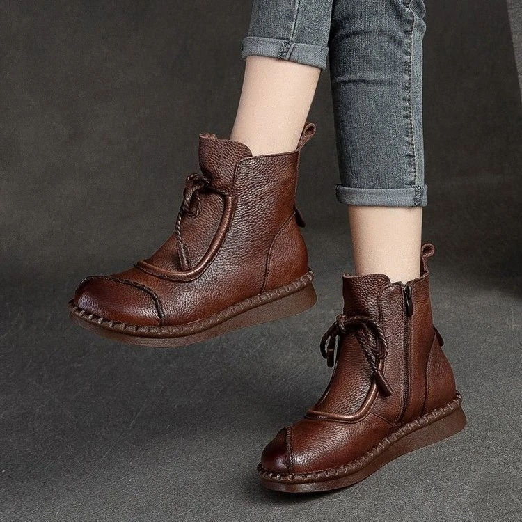 真皮保暖女靴雪地靴女牛津软底女靴牛皮短靴女厚绒保暖中年妈妈靴