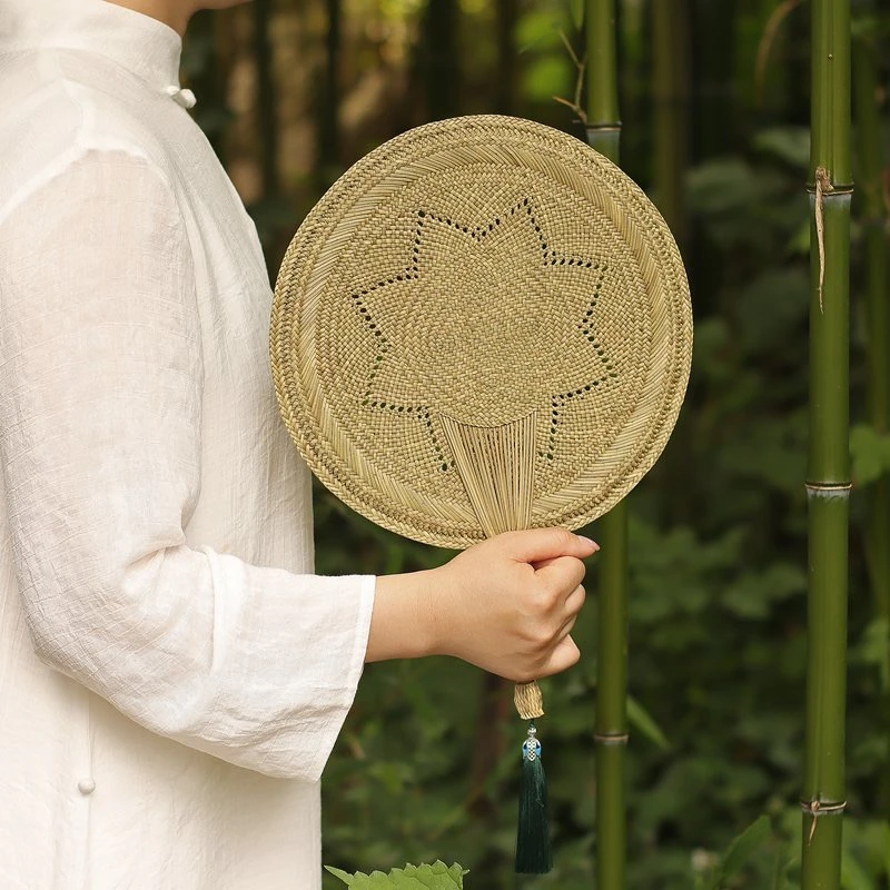 SZ004（木语）手工特色草编蒲扇香草圆形扇子