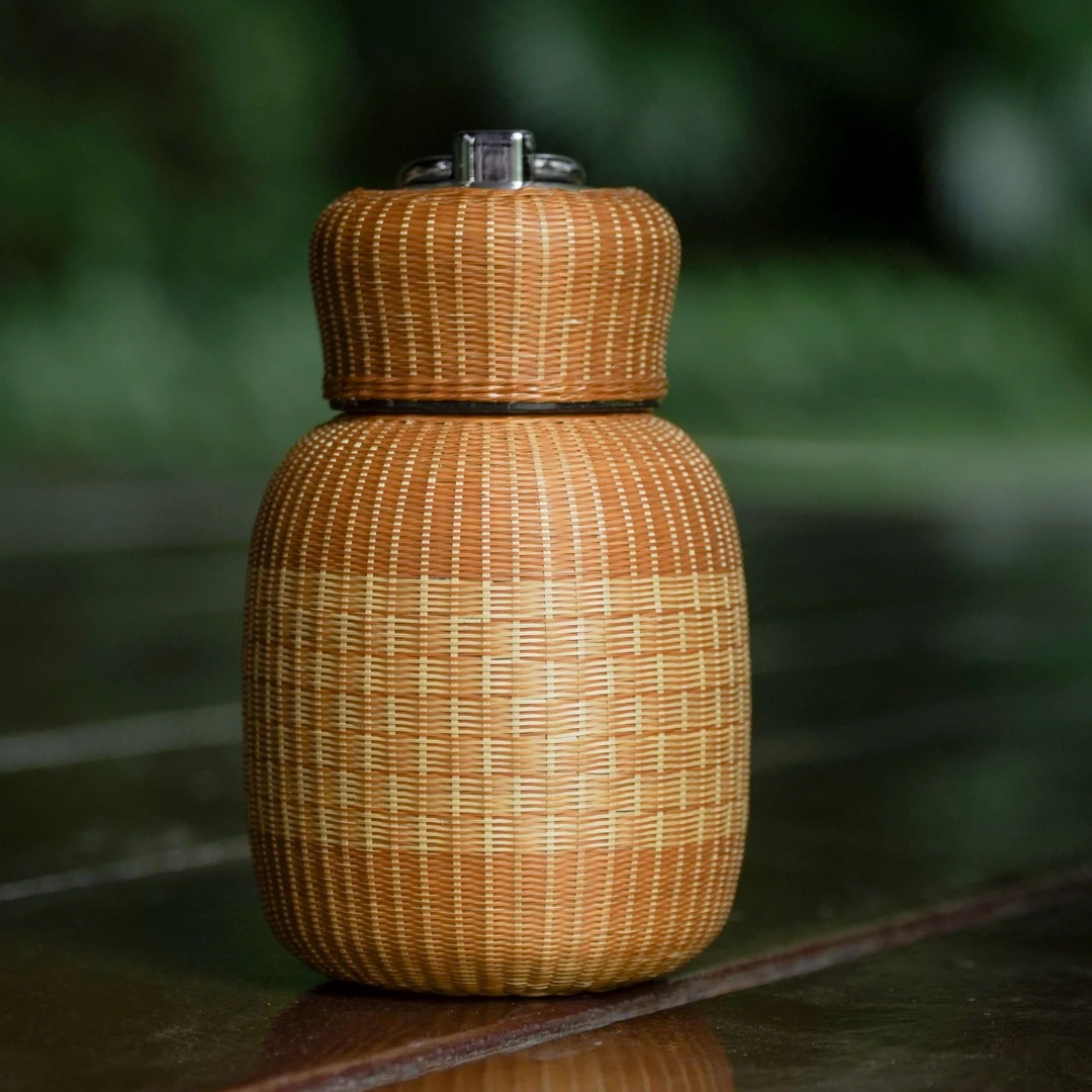 BZ002（木语）手工艺民俗竹编全包带花竹丝保温杯220毫升