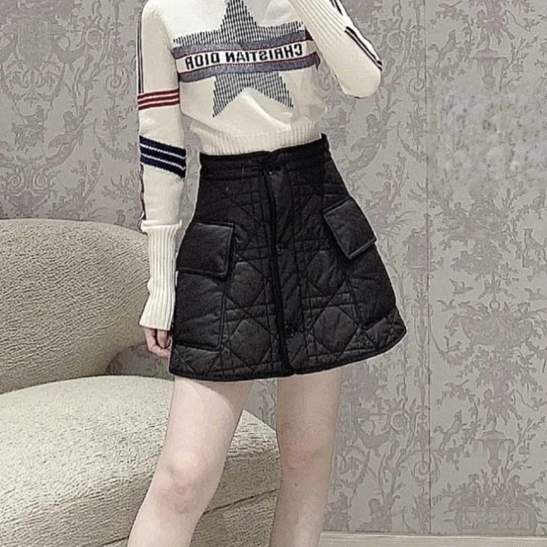 99新 DIOR/迪奥 积分-188/汤/P244174427/黑色藤双层内置腰带半裙