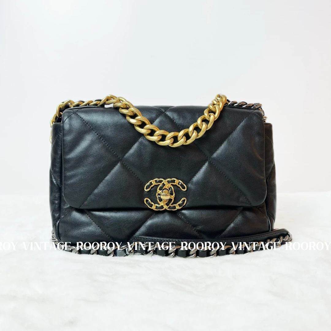 95新 Chanel/香奈儿 黑金19bag小号单肩包/2156