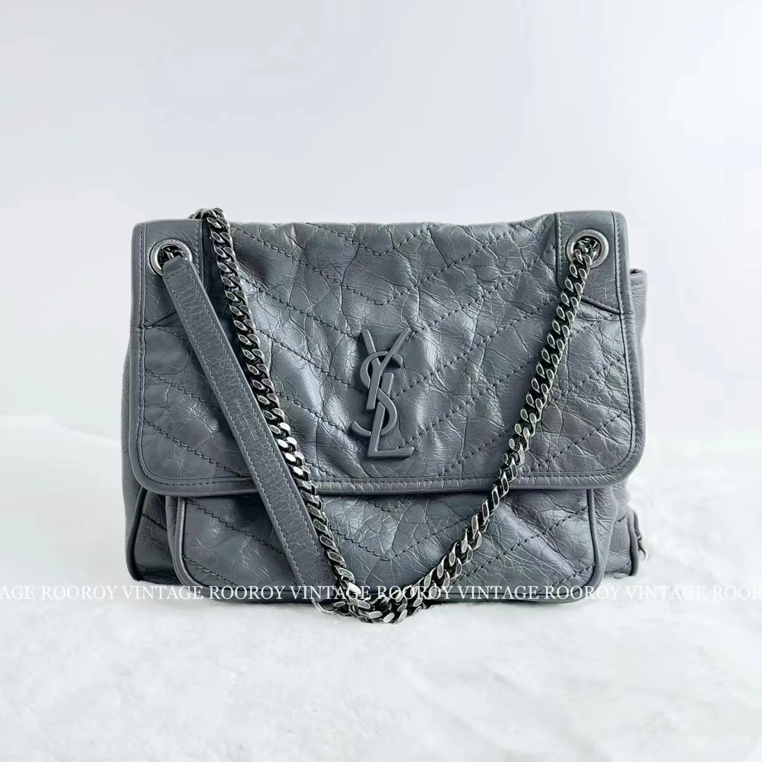 95新 YSL/圣罗兰 niki灰色中号单肩包/0407