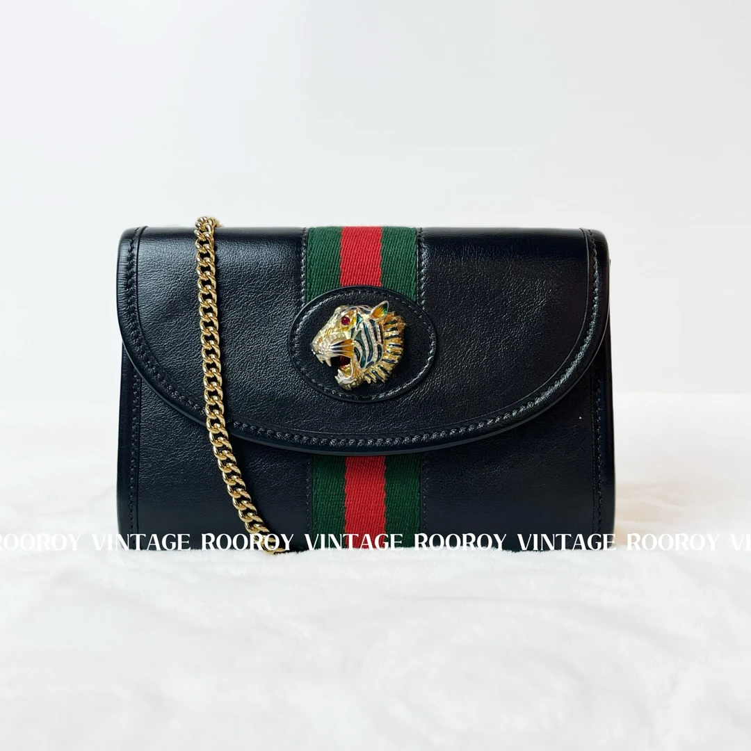95新 GUCCI/古驰 古驰 GUCCI Rajah 黑色 金扣/9392