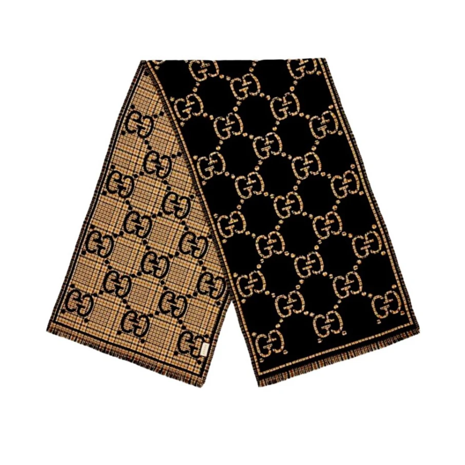 全新未使用 GUCCI/古驰 小花汤汤/TP016568/GG 双面围巾 短流苏
