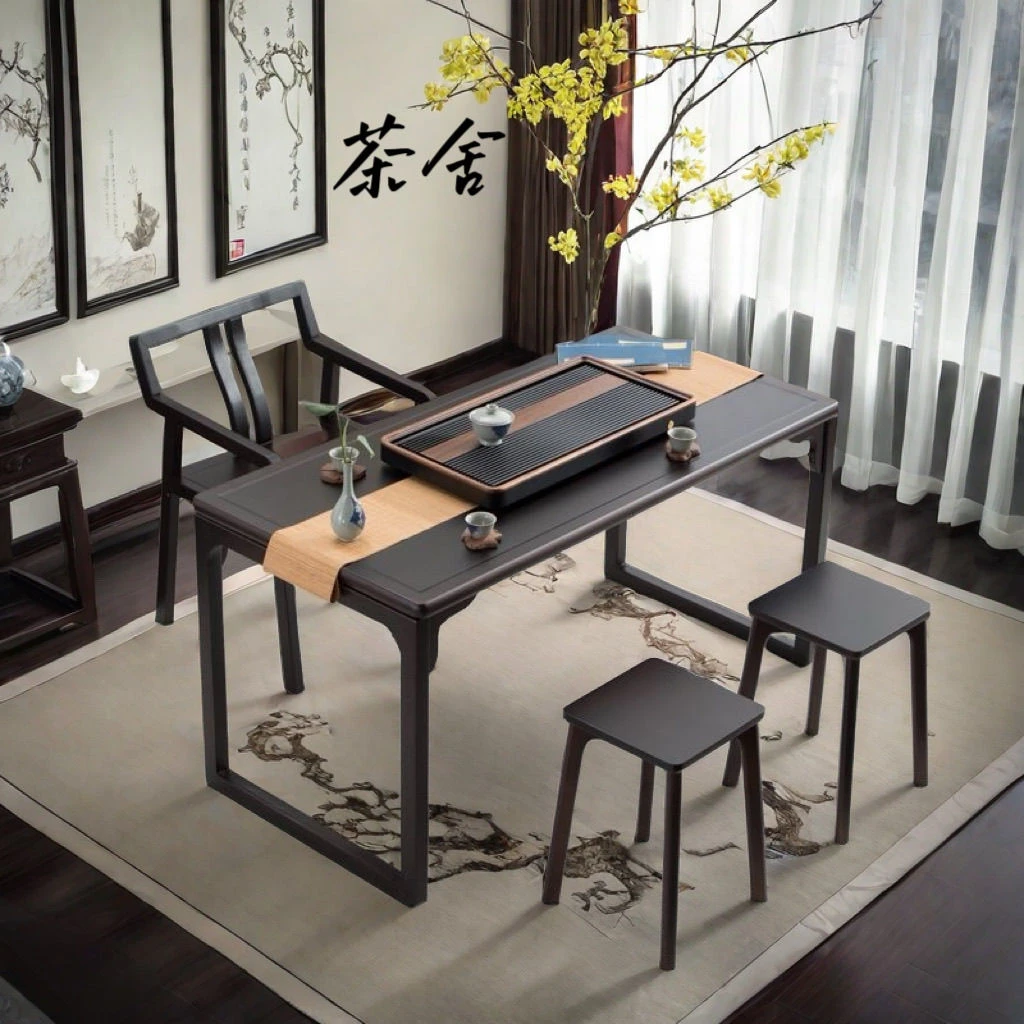 实木楠竹茶桌椅组合小型家用中式泡茶台阳台办公室高端茶几博古架