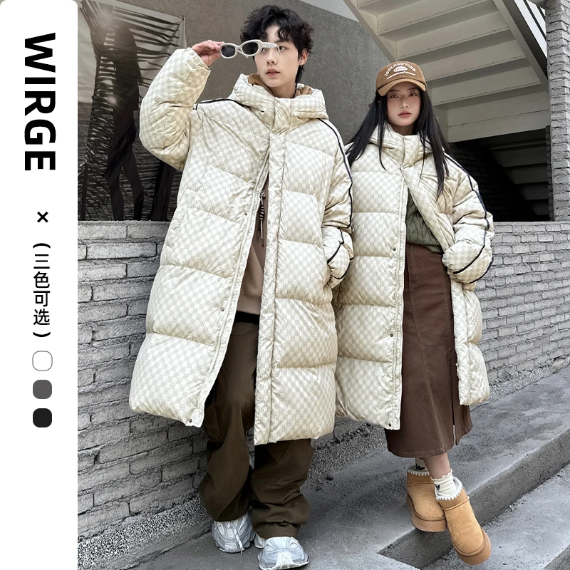 韦氏儿童亲子保暖加厚中长款冬季白鸭绒羽绒服连帽宽松时尚过膝