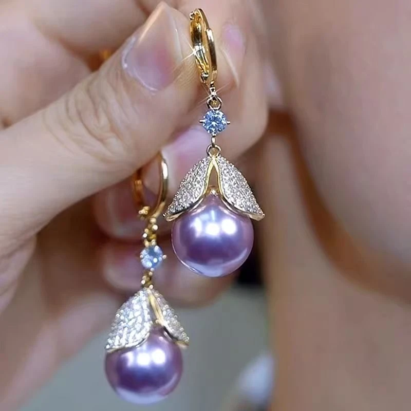 洋气奢华紫色耳坠精致甜美简约百搭耳环通勤气质小众时尚耳扣