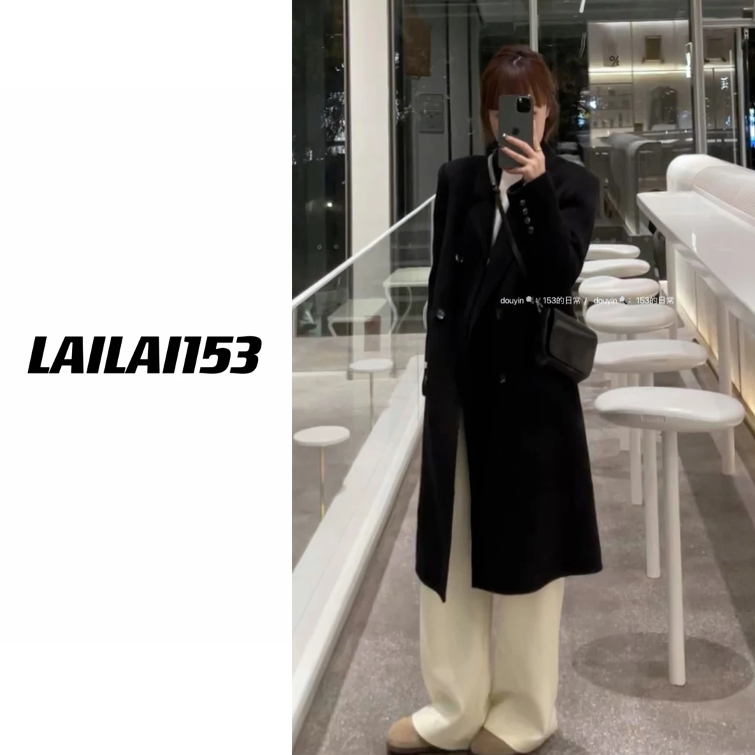 【153的日常】黑色正肩大衣小个子女生气质网红时尚休闲22DD879