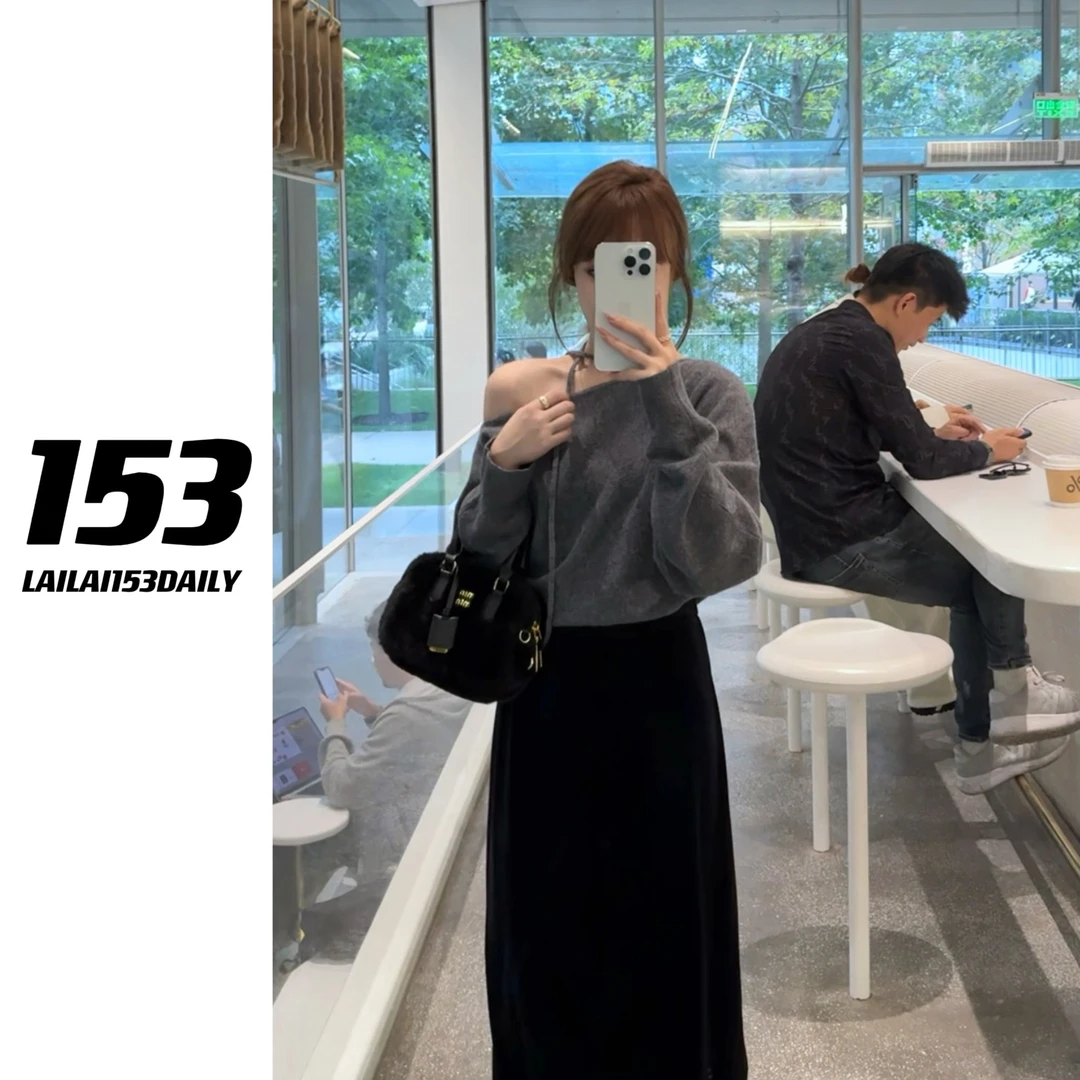 【153的日常】斜肩针织上衣小个子女生秋季休闲百搭时尚款24QZ143