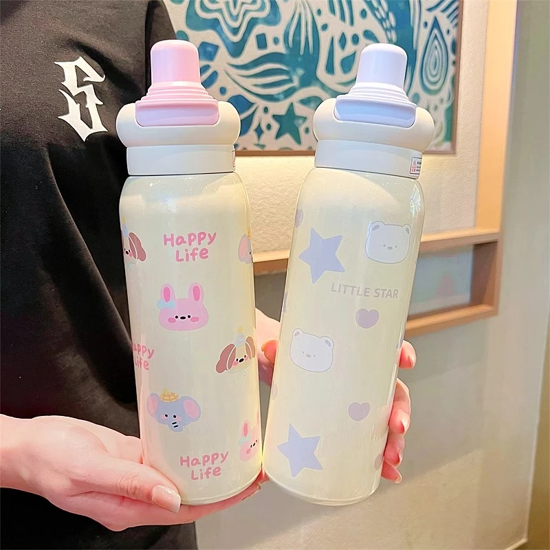 【春节加急发】新款可爱陶瓷内胆吸管保温杯双饮学生便携运动水杯半