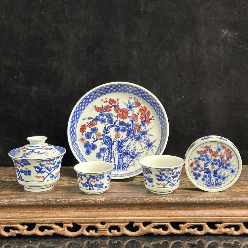 景德镇陶瓷青花瓷釉里红松竹梅套组高端家用功夫茶器整套中式岁寒