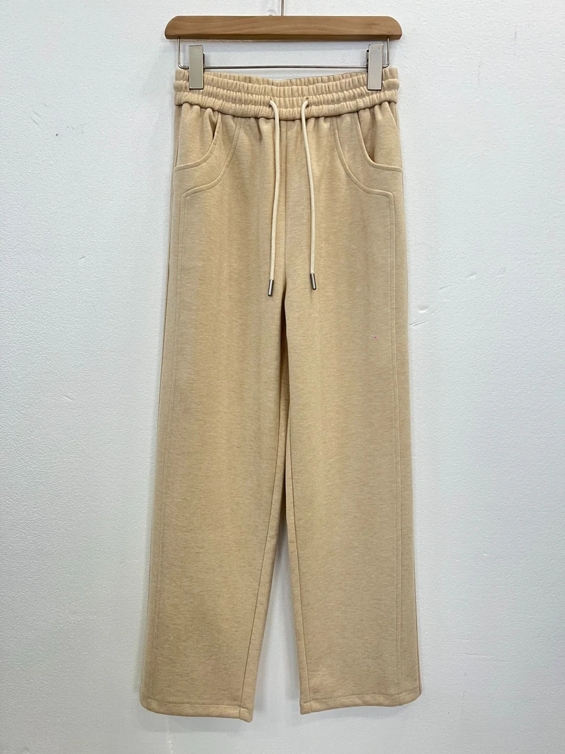 秋冬季时尚百搭休闲简约女裤松紧腰抽绳休闲长直筒裤24010