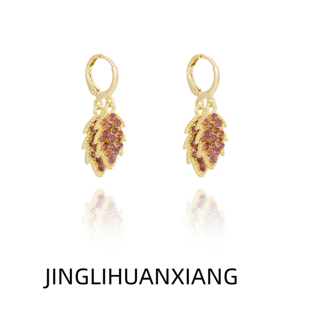 合金耳饰 c-335紫色树叶耳环女小众设计精致时尚耳扣高级感耳饰