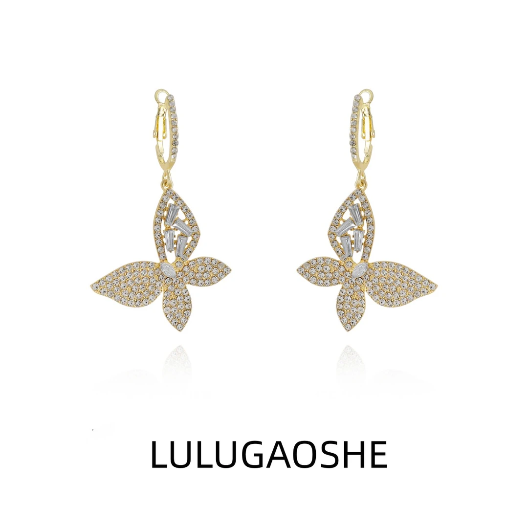 合金耳饰 c-1335气质金色大蝴蝶耳环轻奢时尚百搭超仙精致满钻