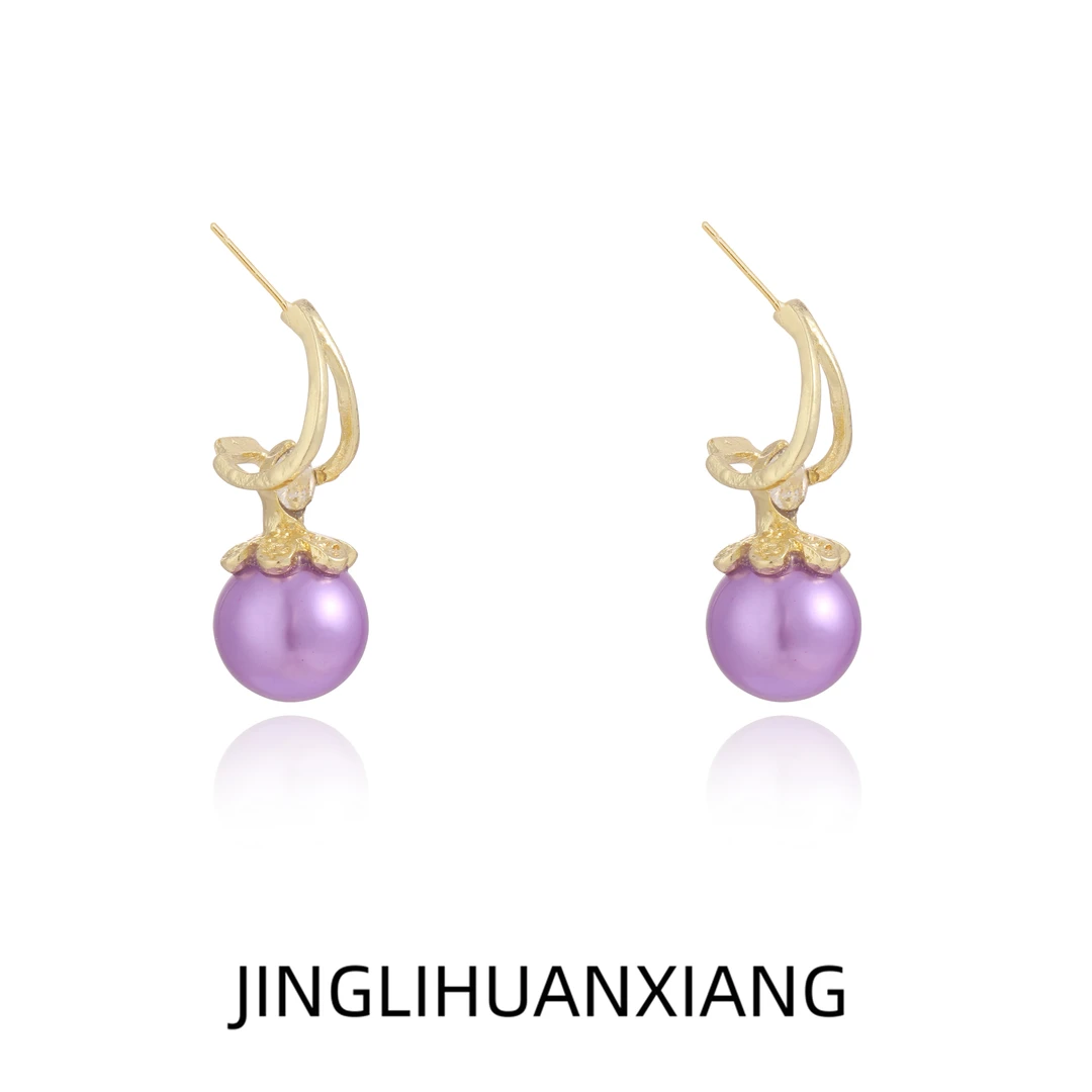 合金耳饰 c-1504紫色气质轻奢时尚可爱百搭小众简约素款耳环