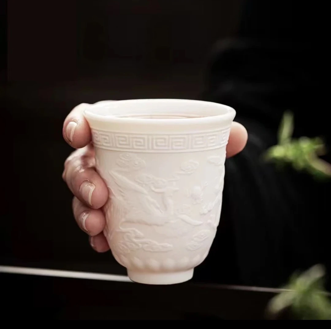羊脂玉瓷龙凤呈祥主人杯茶具1351