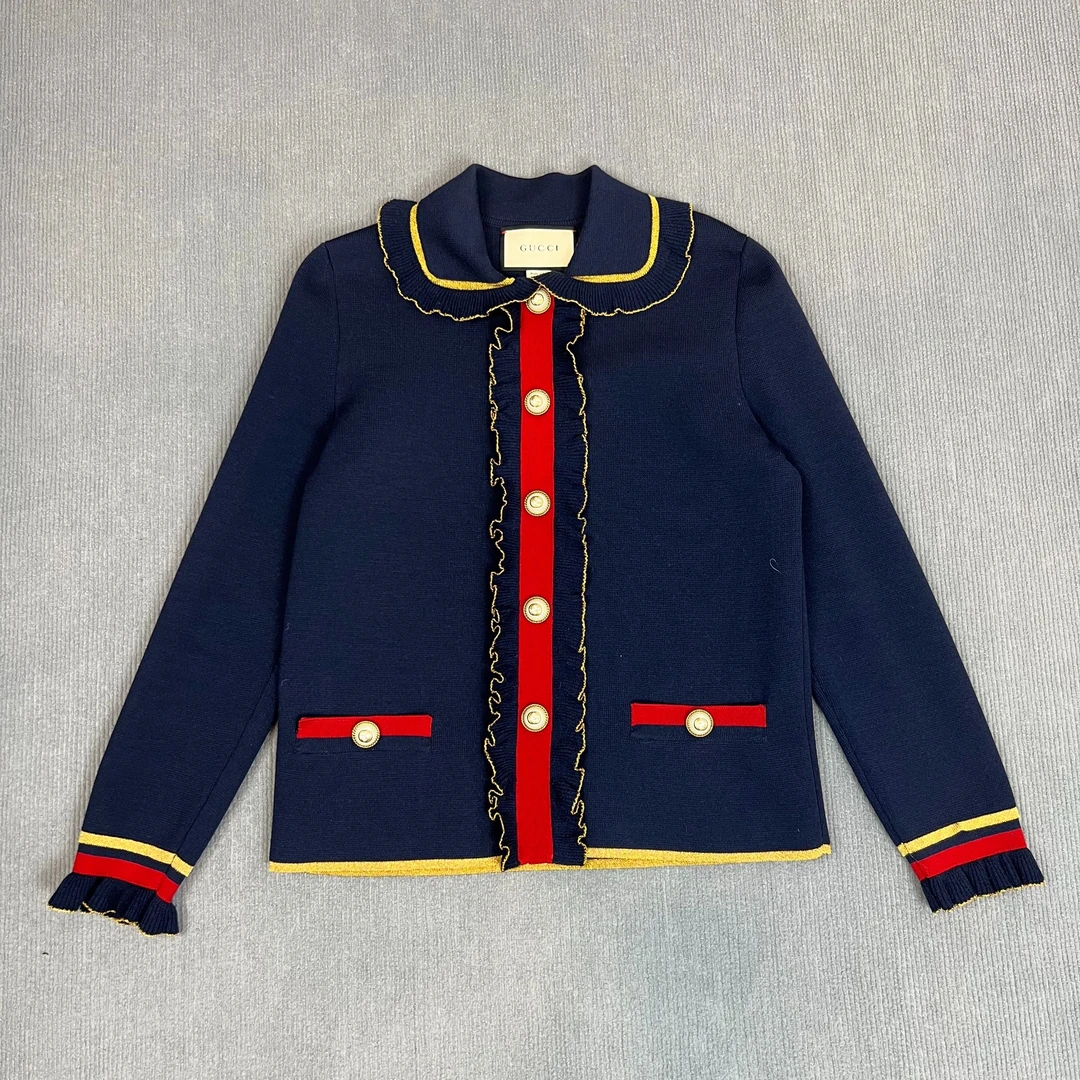 95新 GUCCI/古驰 2409162/M码/金丝边单排扣针织外套（155/45）