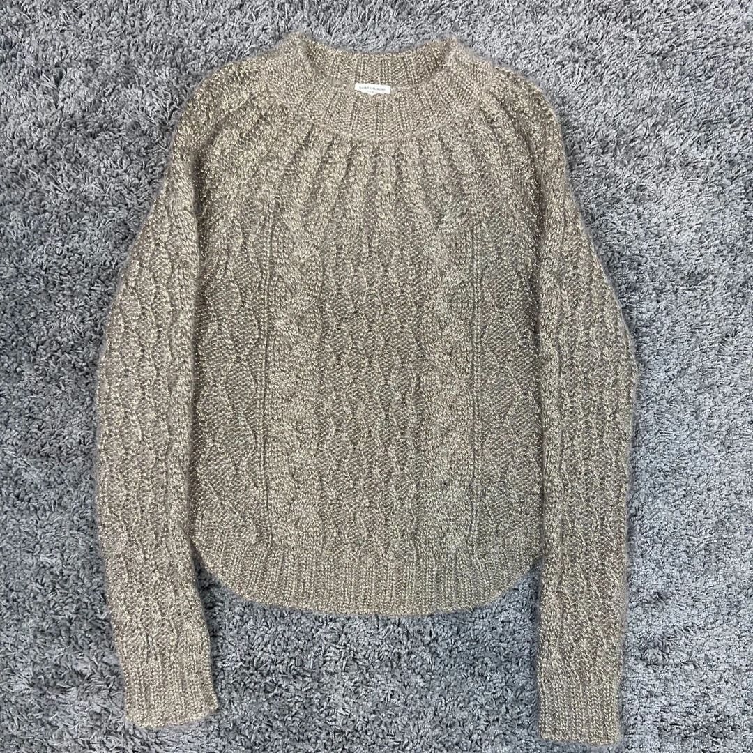 99新 YSL/圣罗兰 10829/M码/金丝麻花编针织毛衣/9800