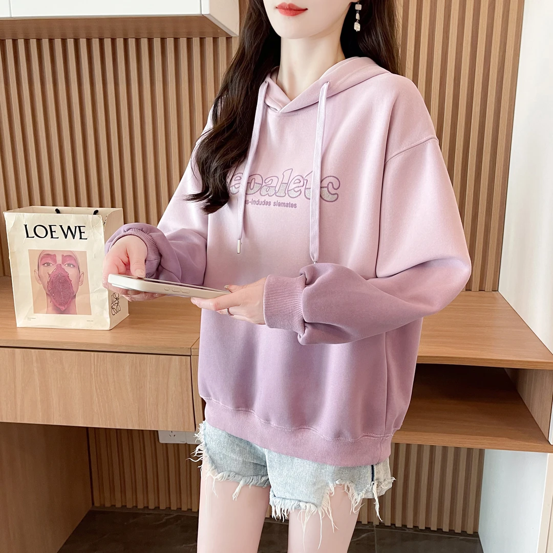 渐变色卫衣女2025新款爆款秋冬季韩版宽松加绒加厚初中生学生外套