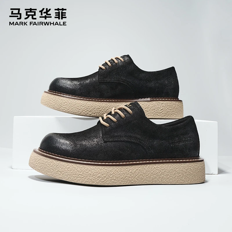 马克华菲潮牌男鞋休闲鞋新款复古工装鞋真皮厚底板鞋男休闲皮鞋