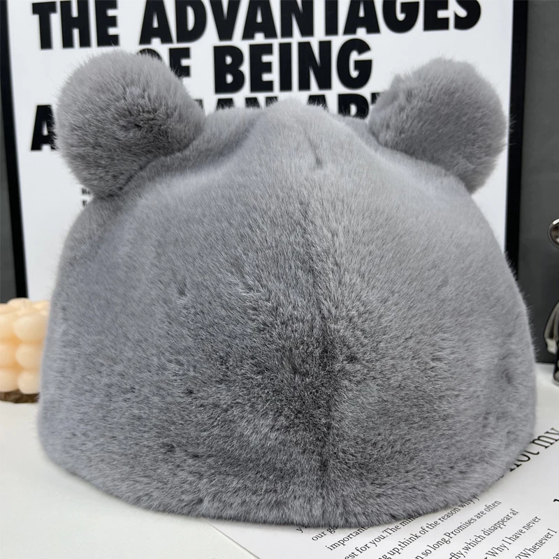 欧貂绒可爱小熊耳朵帽子显脸小 SL005冬天秋冬季百搭保暖帽绒帽