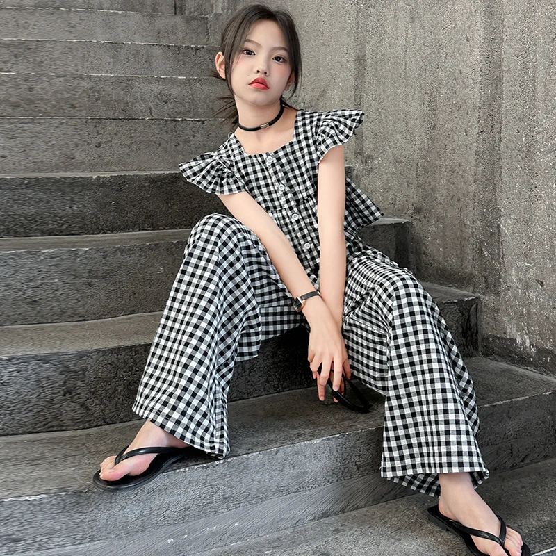 女童装时髦洋气格子套装夏装2025新款儿童两件套网红炸街夏季大童