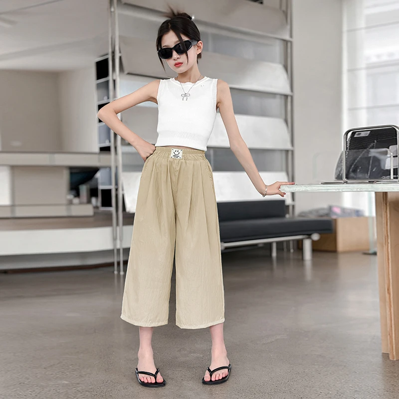 女童七分裤阔腿裤夏季儿童裤子薄款2024新款洋气中裤夏装大童网红