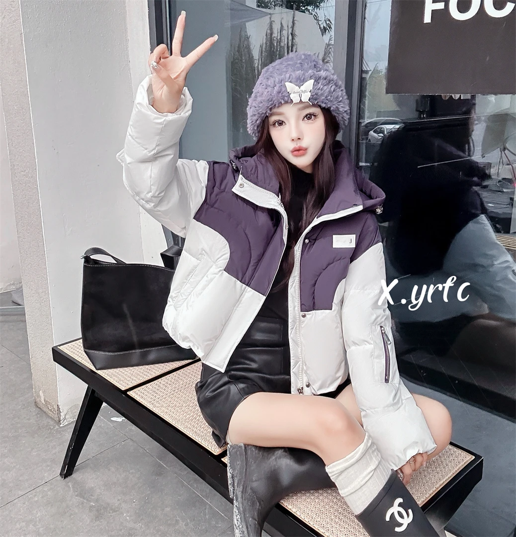 【婉星儿品牌】时尚休闲运动连帽拼接撞色加厚保暖冬季棉衣潮流百搭