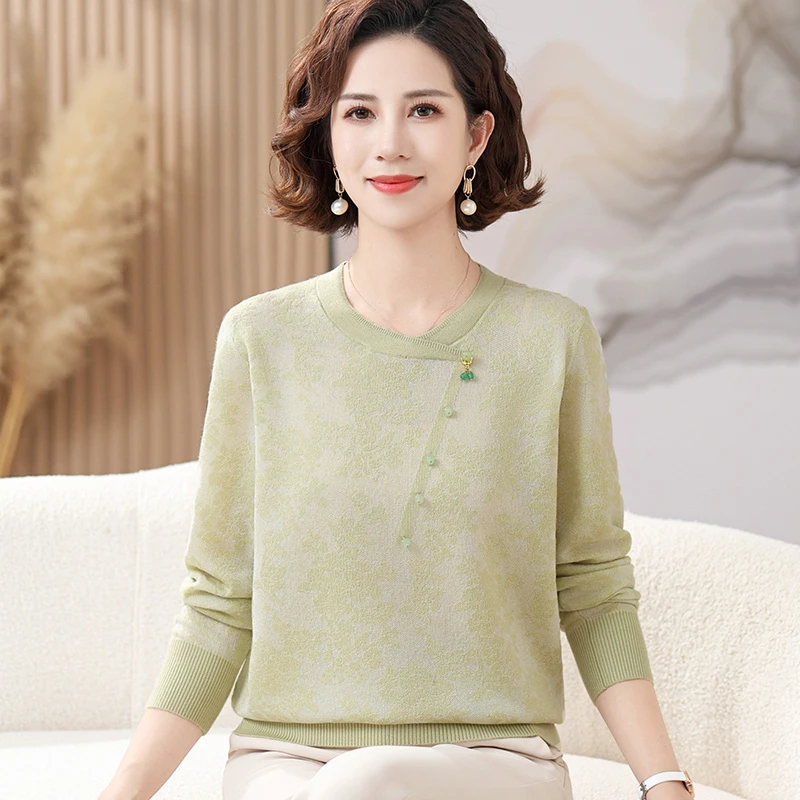 妈妈秋装时尚针织衫上衣2024新款毛衣中老年人女装春秋季打底小衫
