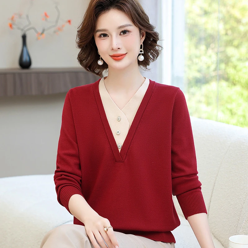 中年妈妈秋装针织衫洋气质毛衣中老年人女秋冬季时尚打底小衫上衣