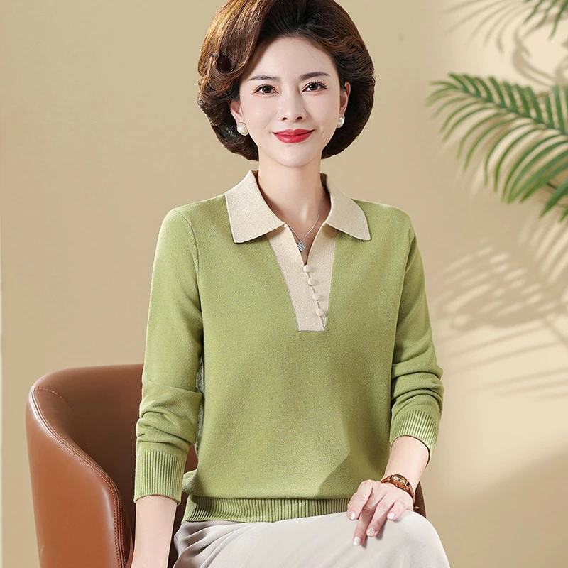 中年妈妈秋装时尚针织小衫中老年女装春秋装新款打底上衣洋气毛衣