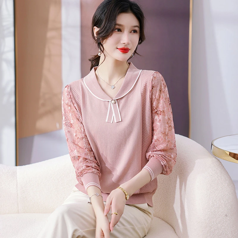 妈妈洋气T恤中年女装小香风打底衫新款中老年春秋装薄款长袖上衣