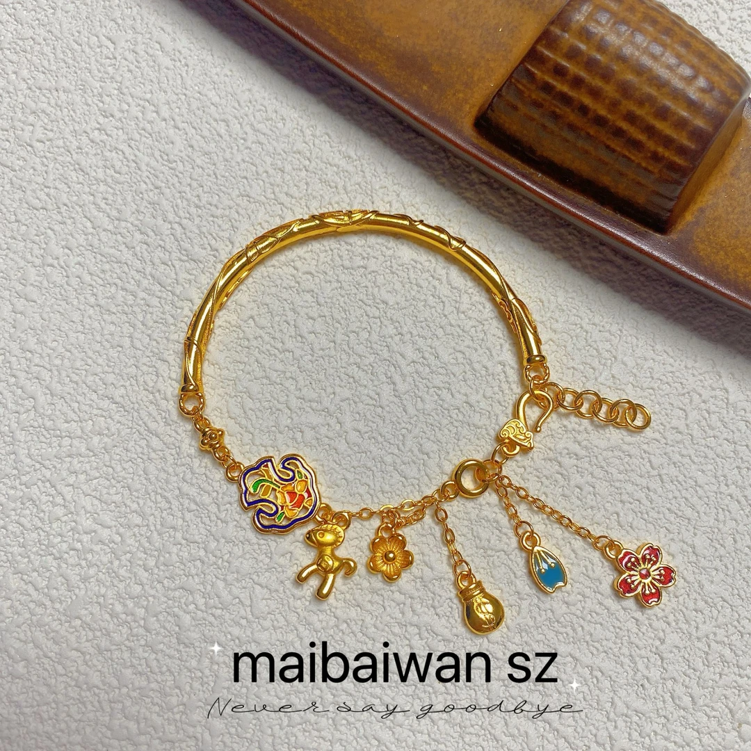 铜合金手镯 【马上有钱花开口手镯】精工版