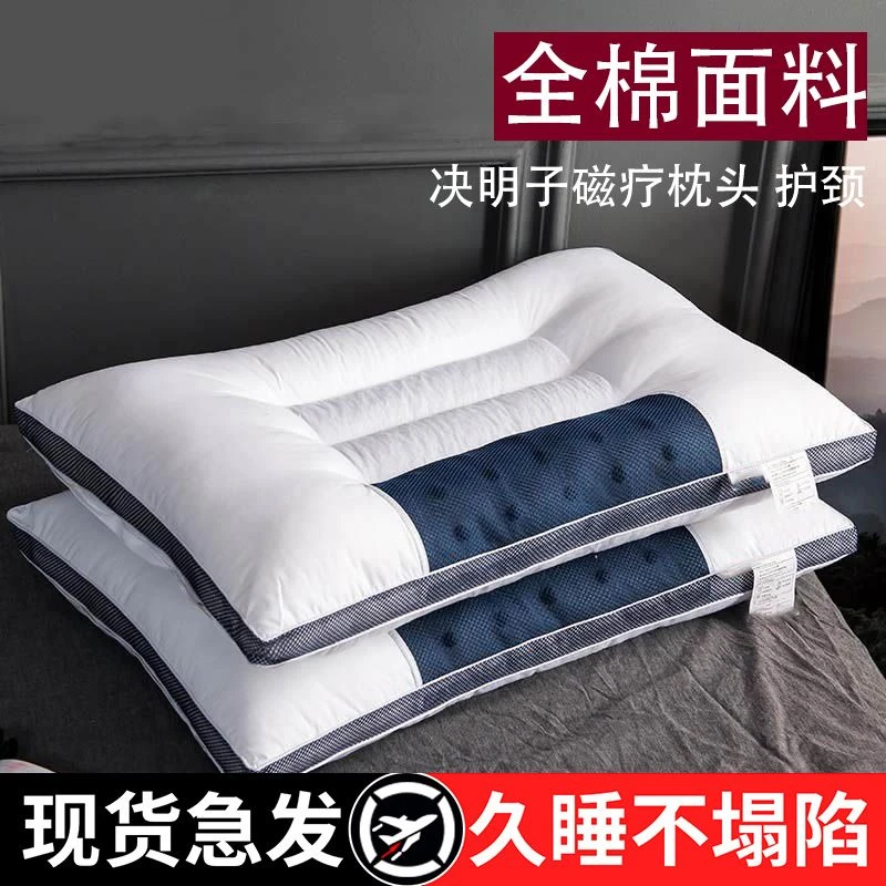 纯棉决明子按摩枕头男家用助睡眠护颈椎单双人枕芯学枕头芯一对