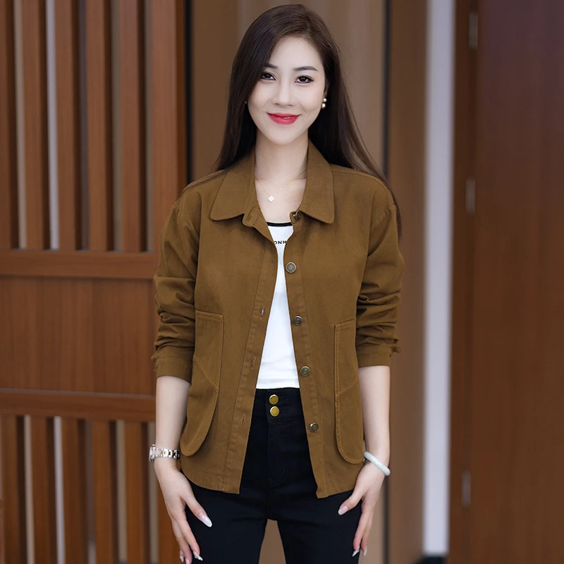 时尚休闲外套女2024秋季新款洋气百搭小个子气质翻领牛仔夹克上衣