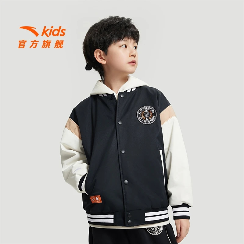 安踏儿童丝光绒外套男童运动上衣时尚潮童开学穿搭保暖加绒外套