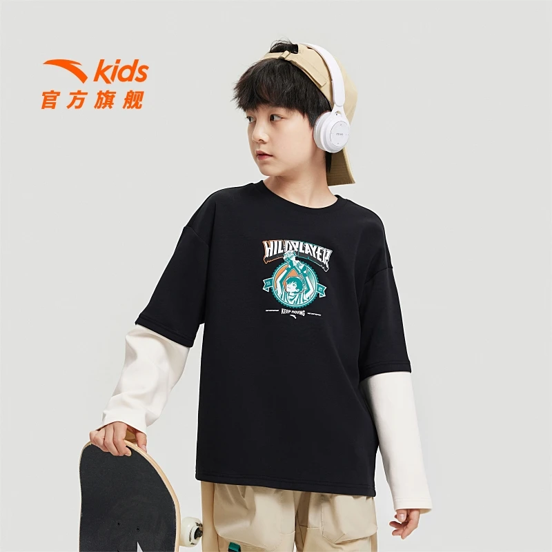 少年顽家安踏儿童长袖T恤男童秋季时尚新款大童雅丹风潮流上衣