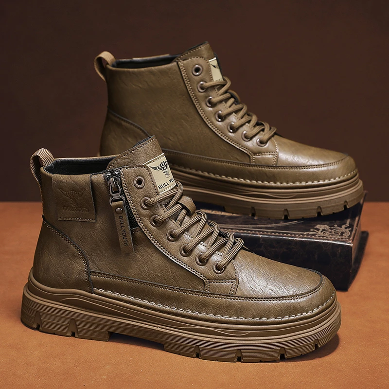 保罗骆驼工装男鞋秋冬新款鞋子男款休闲板鞋男士皮鞋英伦风马丁靴