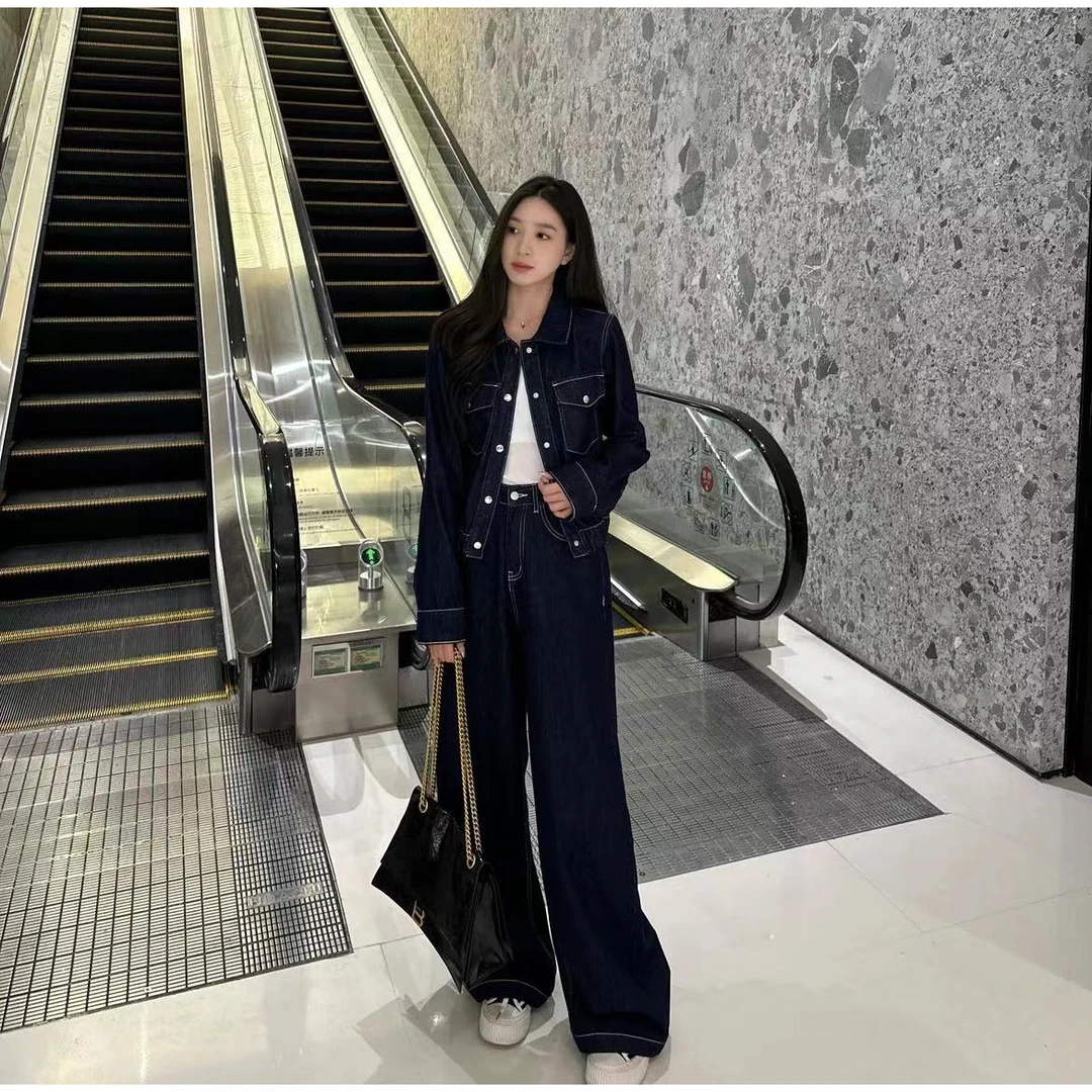 Liixu港风复古牛仔套装女秋冬新款高级感时尚百搭套装外套