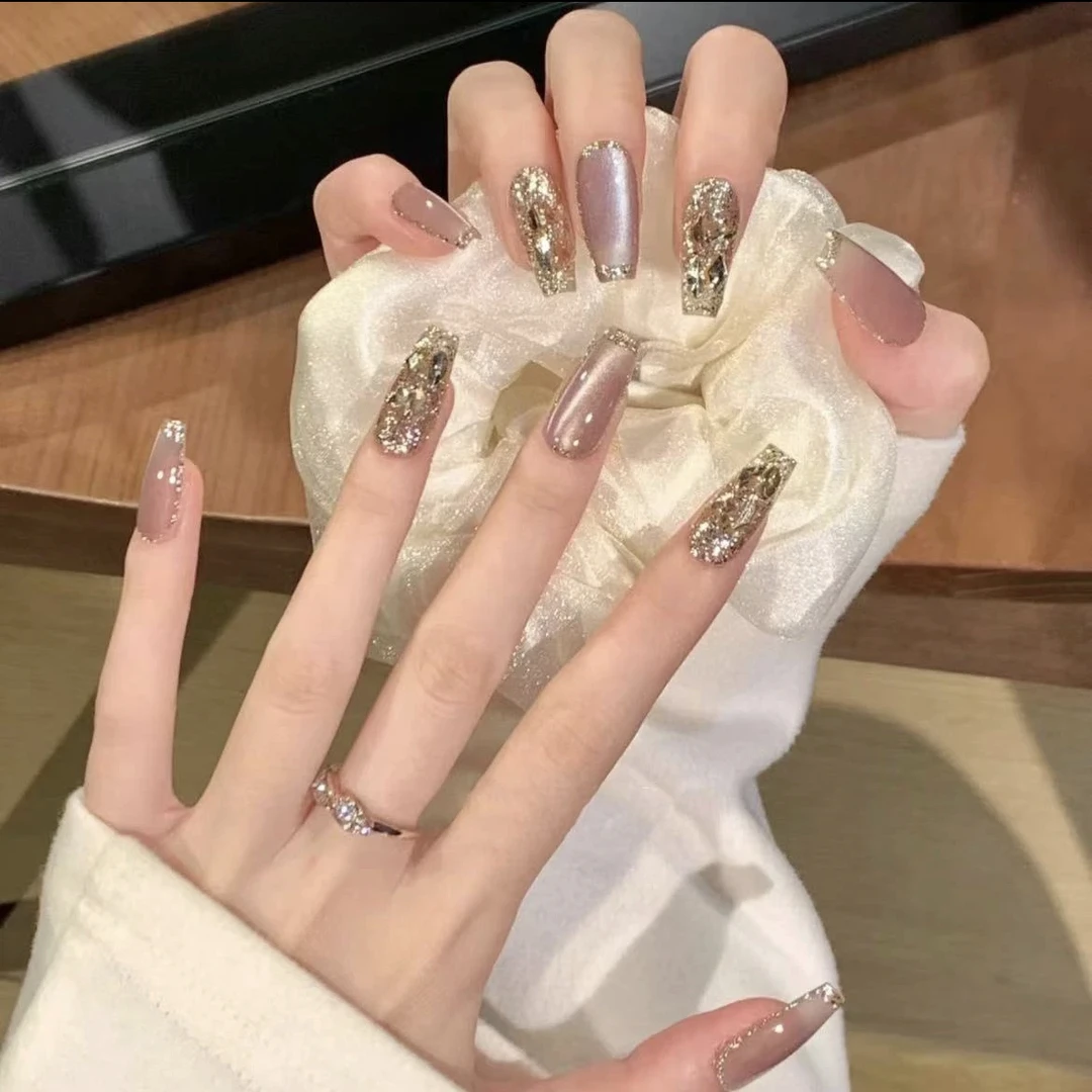 【珠光】纯手工穿戴甲法式猫眼极光钻穿戴美甲轻奢高级感显白百美甲