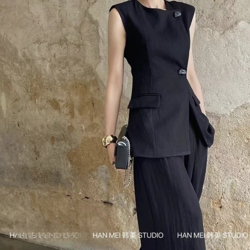 夏季清冷感无袖西装风SS001轻熟名媛风小套装女神职业装两件套