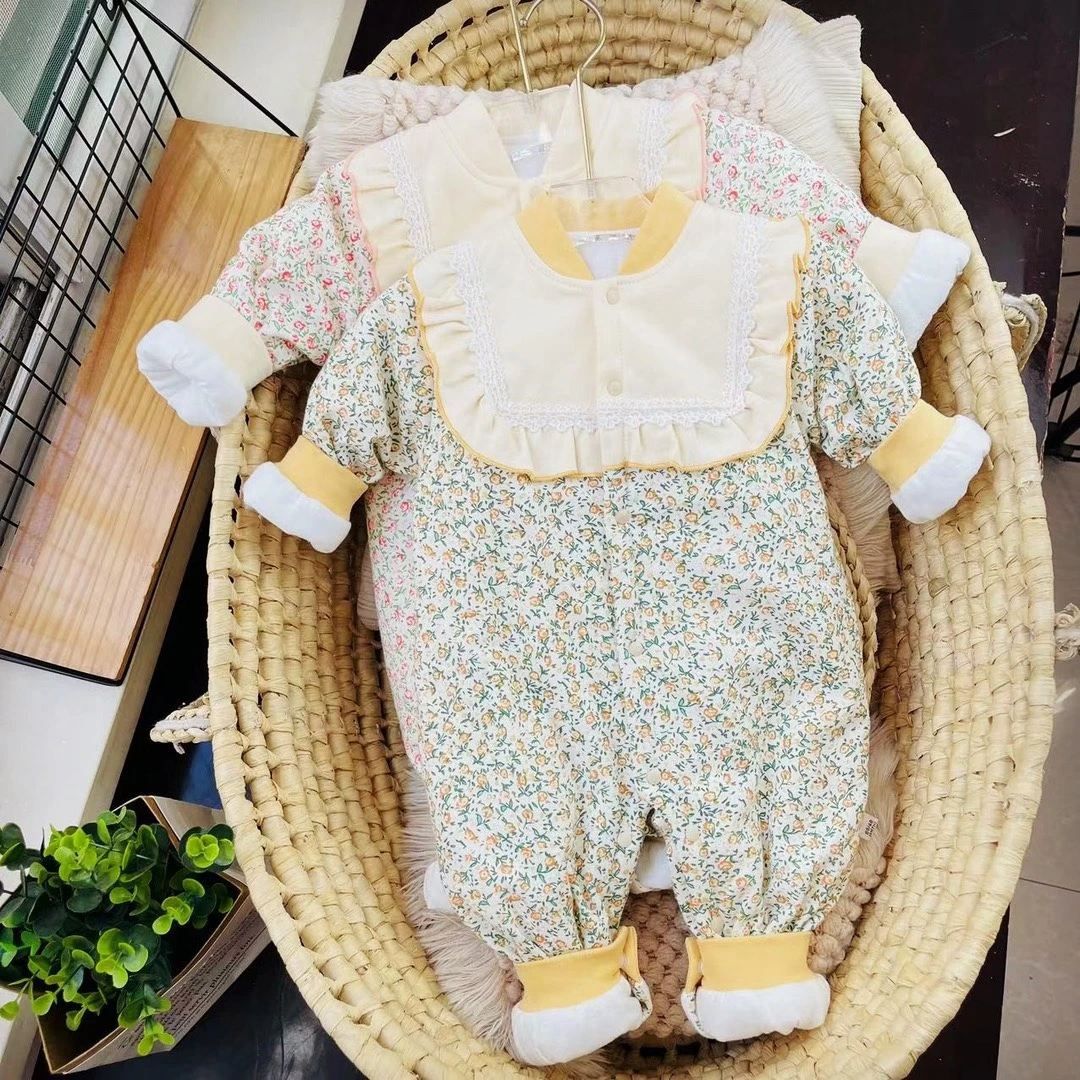 【清仓福利】现货春款40克玫瑰 女宝婴幼儿碎花闭裆哈衣连体衣