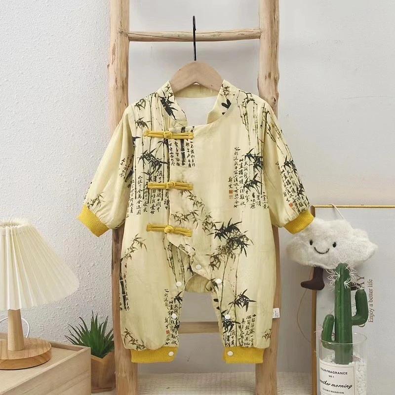 2XLM双层黄竹闭档哈衣连体衣拼色秋款儿童长袖婴儿幼儿宝宝棉