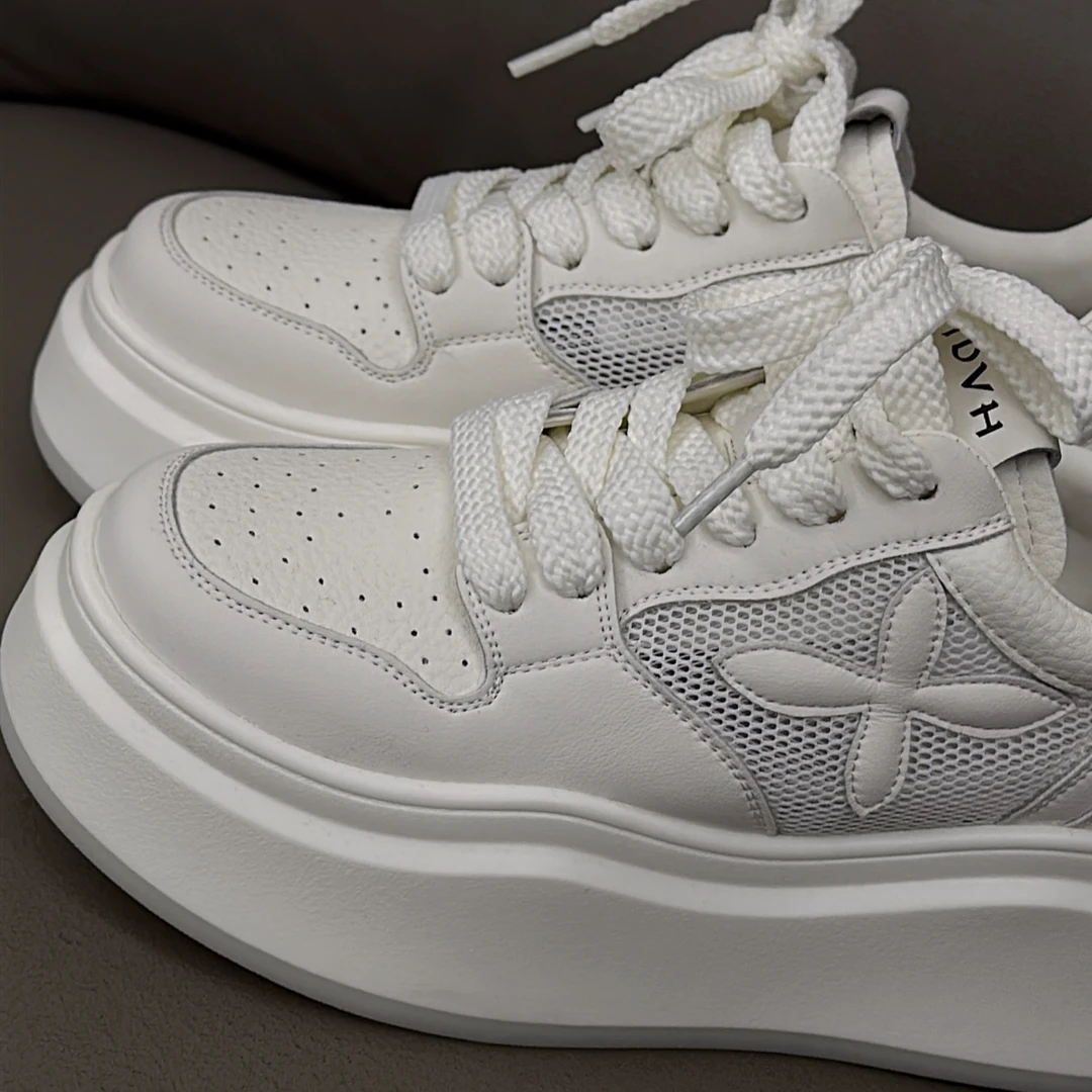 （小白鞋2023-5）2024夏季新款时尚百搭透气网面系带小白鞋