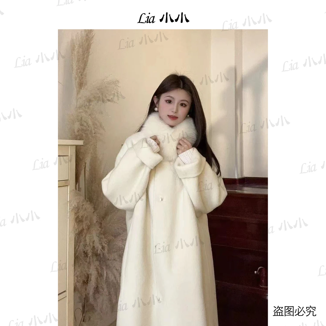 Lia小小【瑞士雪夜】秋冬新款双面羊毛大衣狐狸毛领宽松版外套