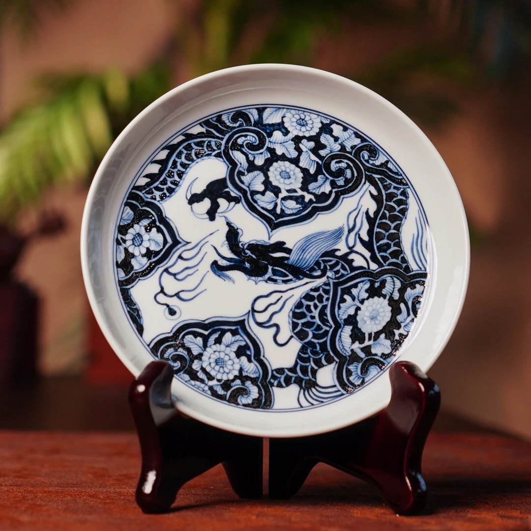 亦然堂 龙穿花直口壶承 手工手绘茶具复古品茗陶瓷中式NH2814