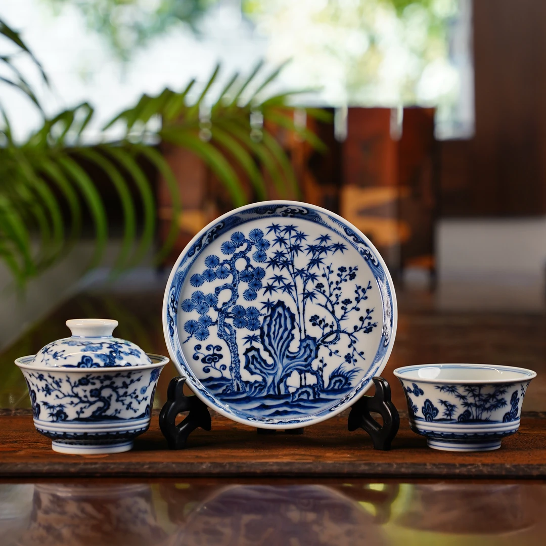 正德御窑刘建锋窑松竹梅系列 茶杯陶瓷品茗饮茶主人杯手工手绘