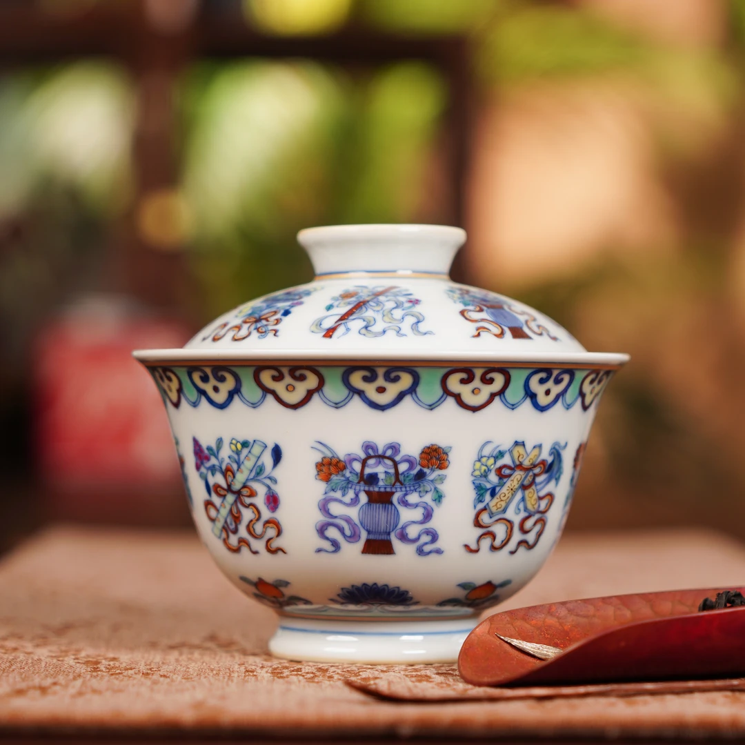 刘建锋窑  斗彩八宝盖碗 喝茶品茗饮茶手绘陶瓷手工  LJF09